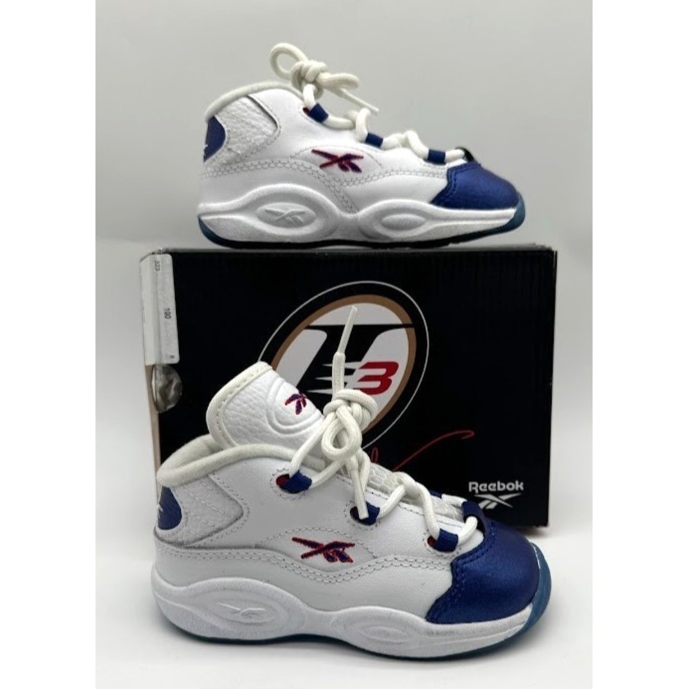 Reebok Question Mid Toddler Shoes White Blue GY8825 Infant Size 8 US Sneakers